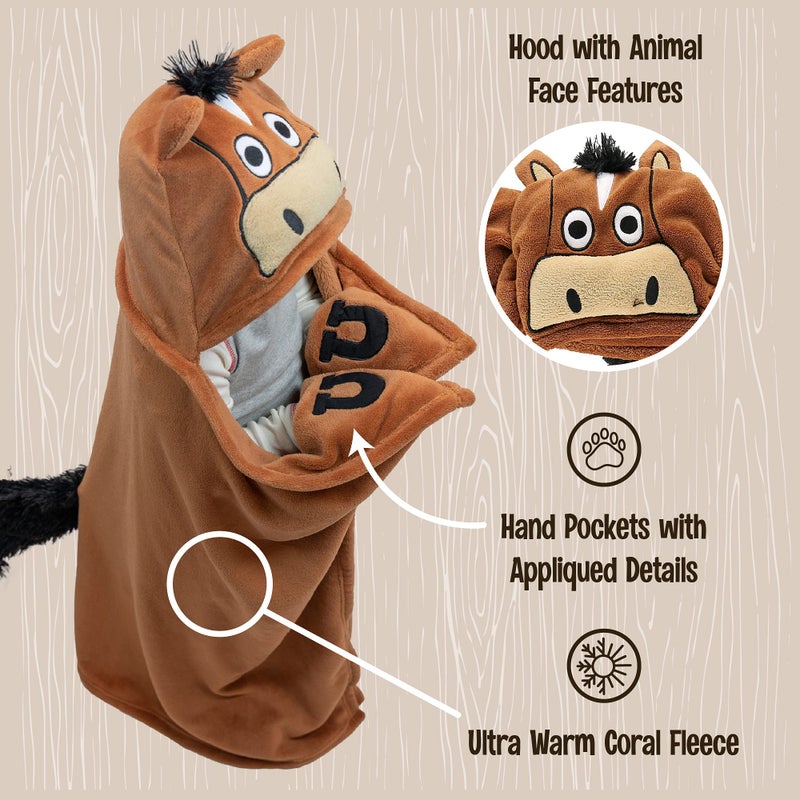 Lazy One Wearable Hooded Blanket for Kids, Animal Hooded Blanket (Horse, Brown) - Image 5